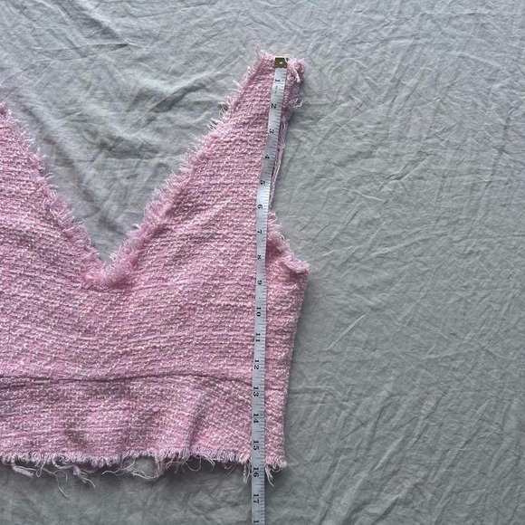 Zara Pink Tweed Deep V‎ Neck Crop Top XS - Picture 6 of 8